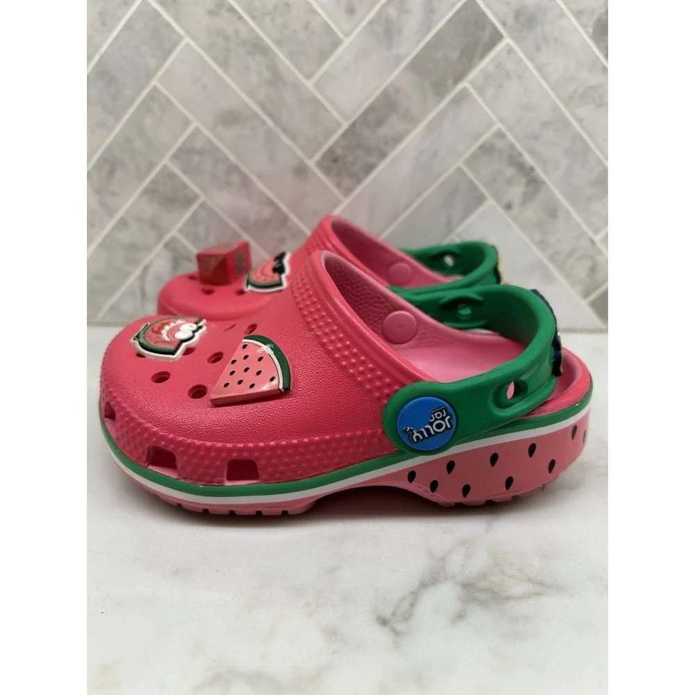 Crocs Jolly Rancher Watermelon Kids Clogs Size‎ 7C Pink Green Jibbitz Charms